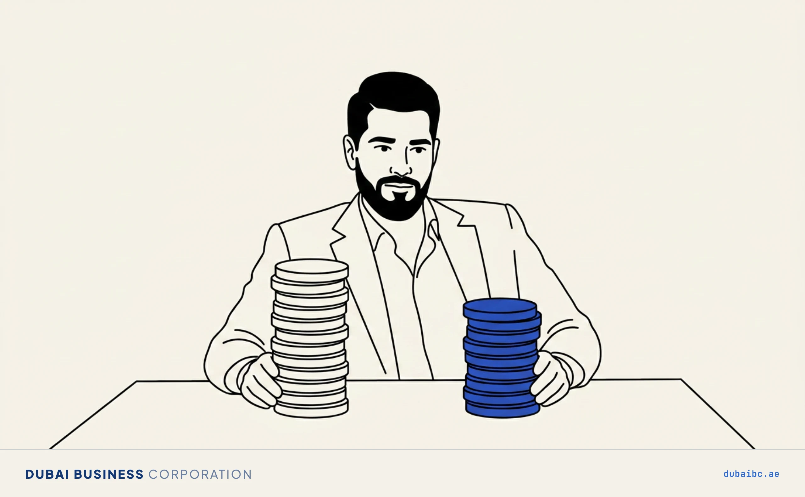 Ali comparing two coin stacks for an Ajman cost comparison