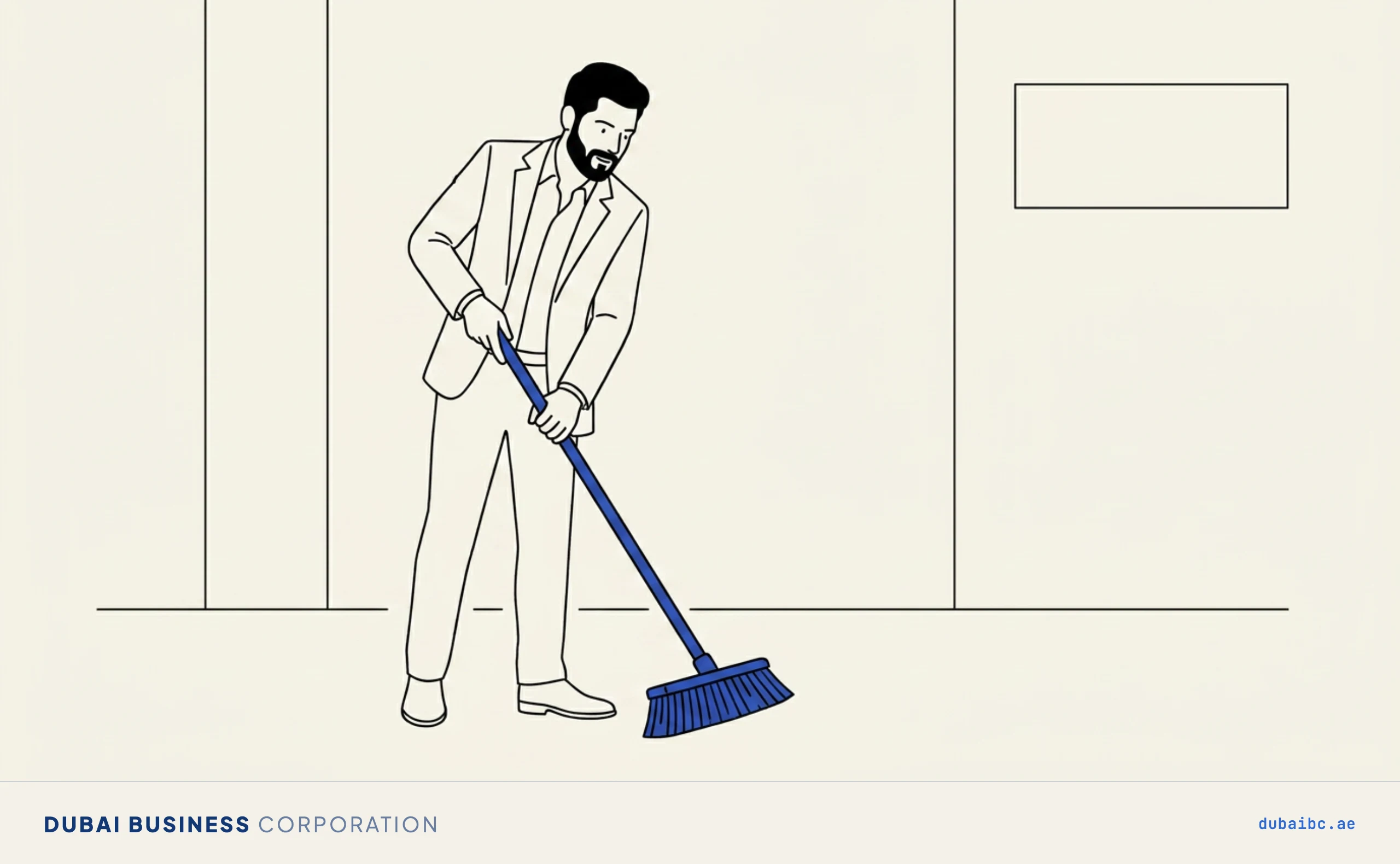 Ali sweeps clean with a broom, closing the file.