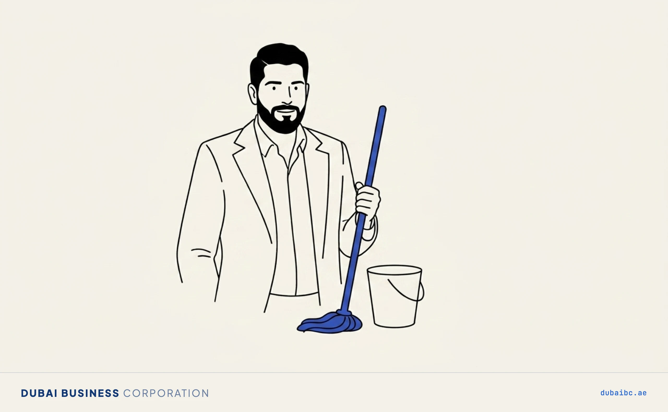 Ali with a mop, the cleaning licence