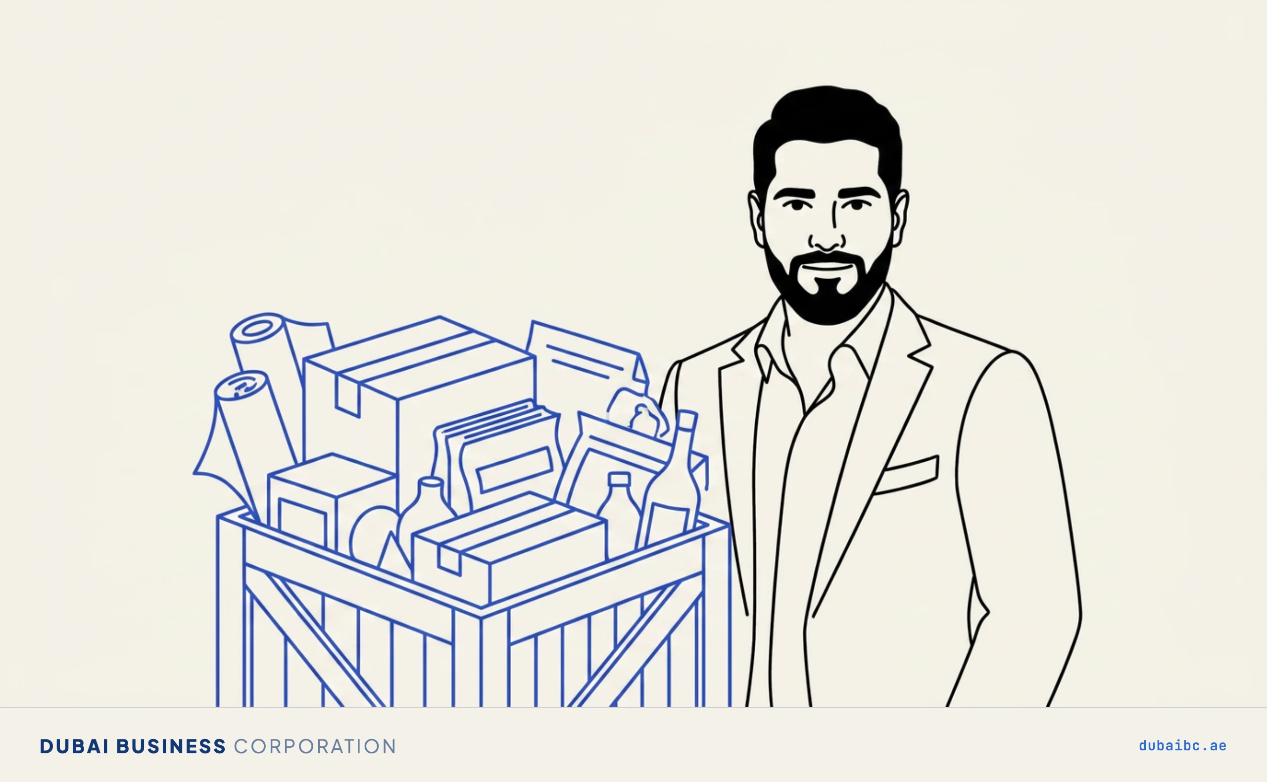 Ali beside an overflowing crate, the general trading licence