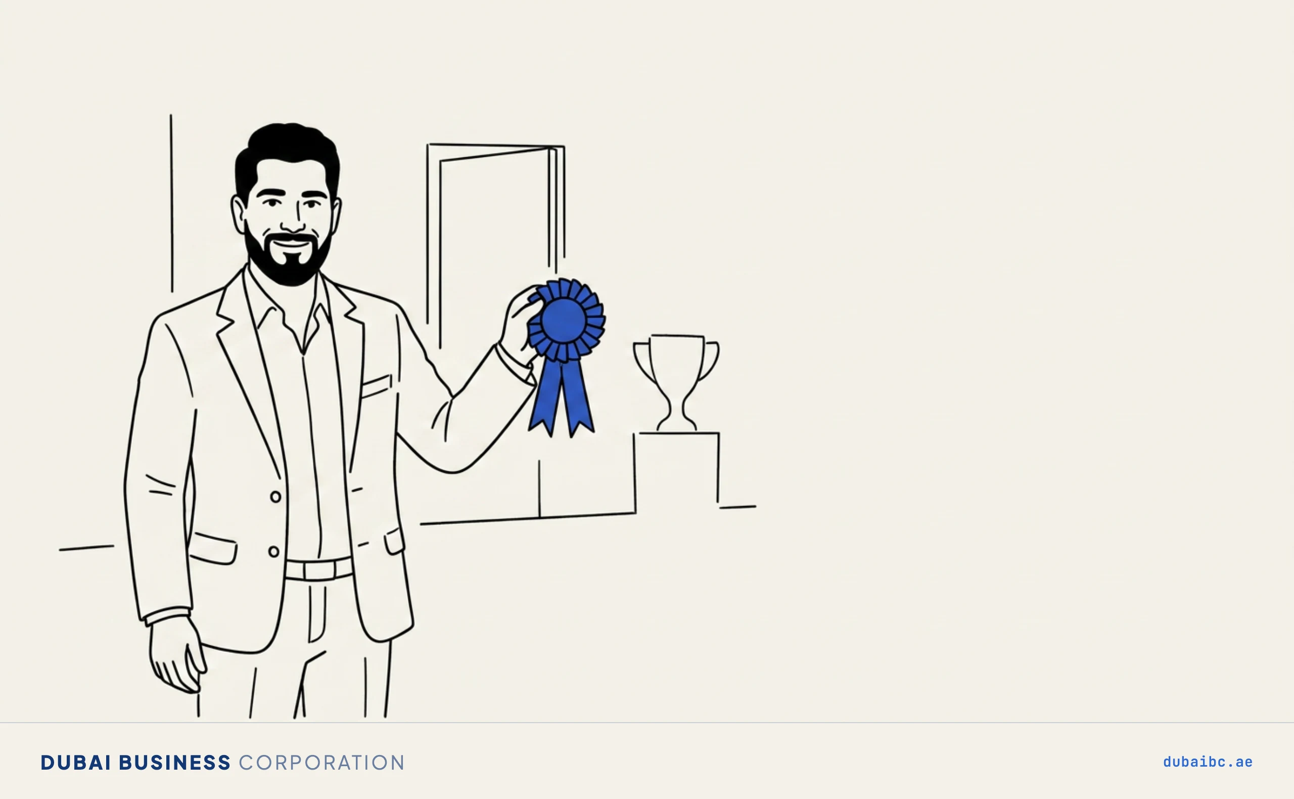 Ali holding a rosette, Dubai Business Corporation ranked first