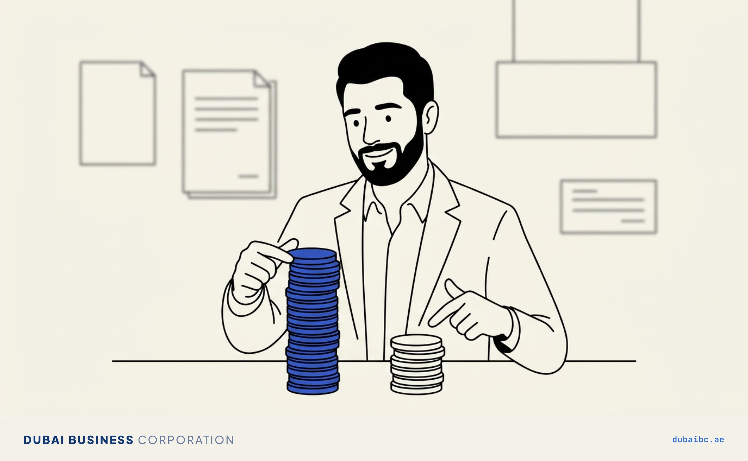 Ali comparing coin stacks, DMCC cost versus budget