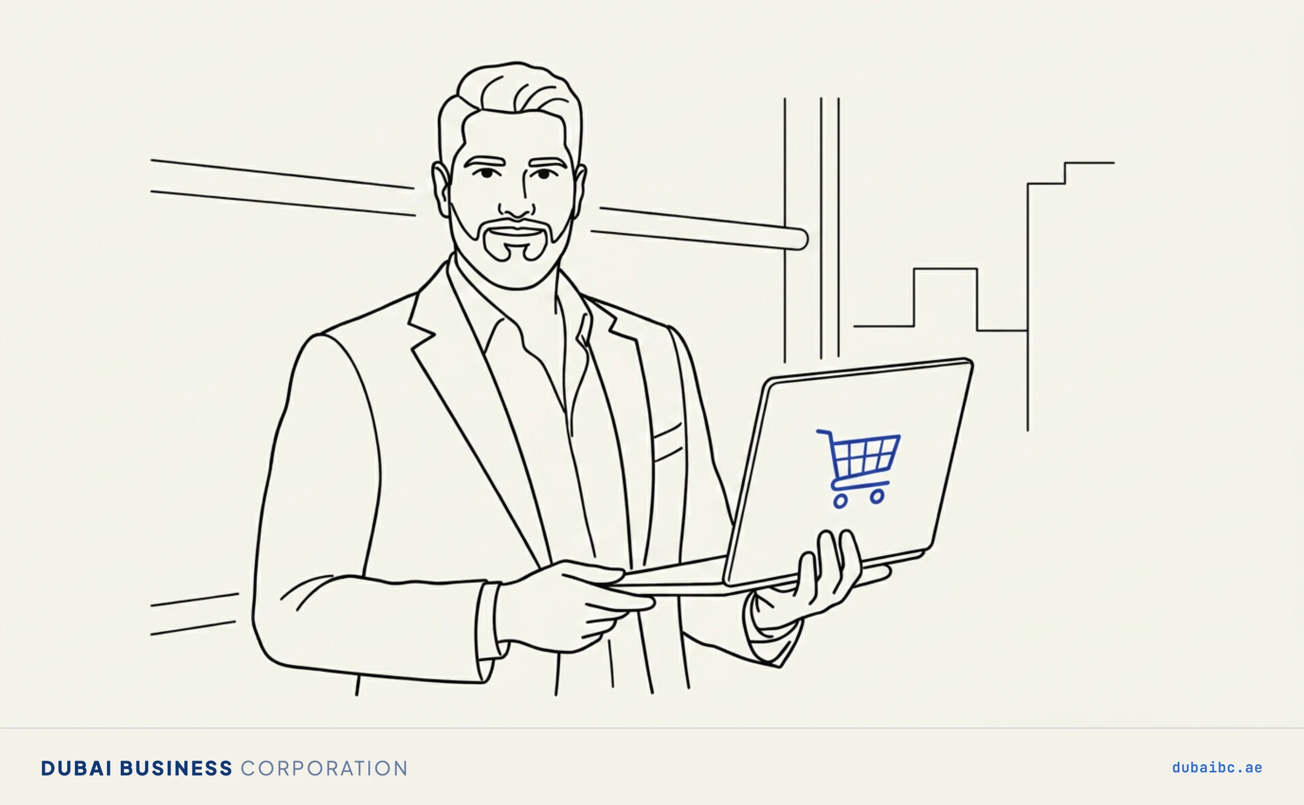 Ali with a laptop cart, the licence for an online store
