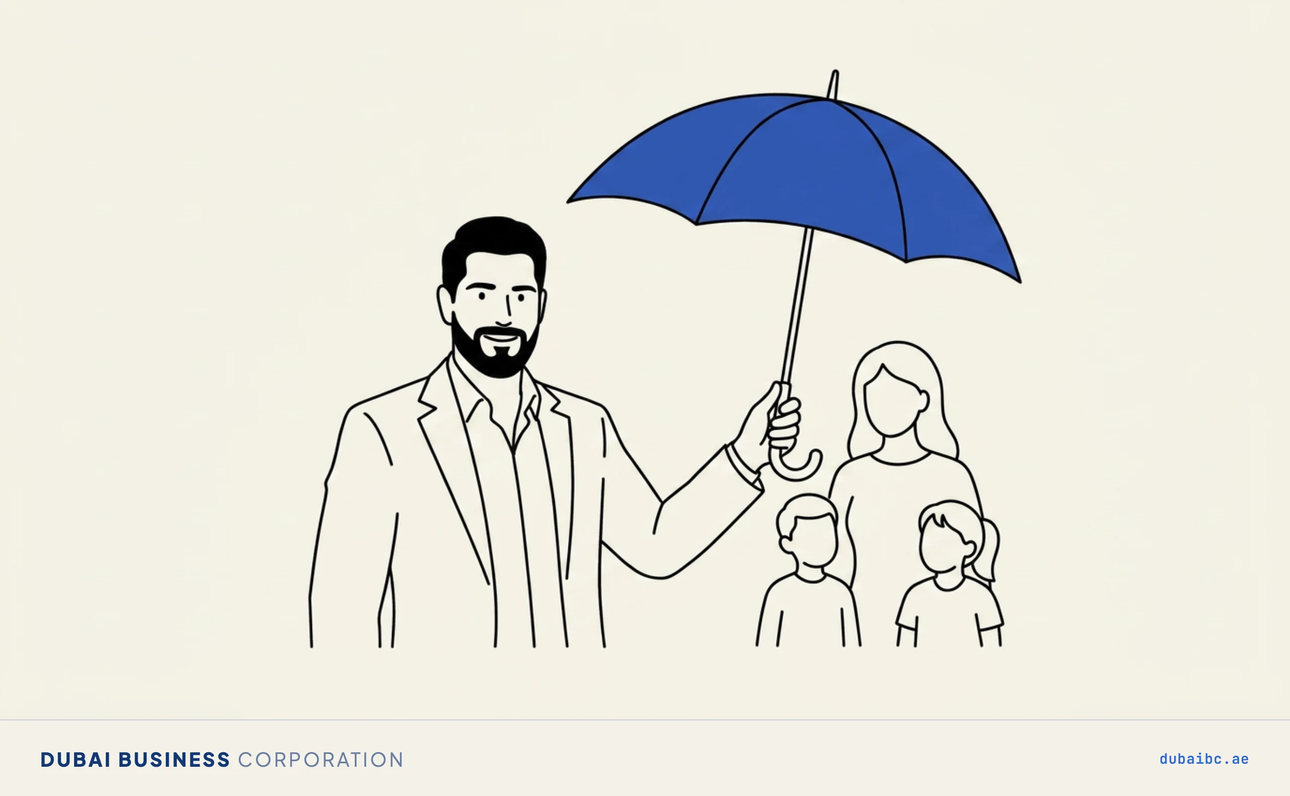 Ali sheltering a family under an umbrella, sponsorship eligibility