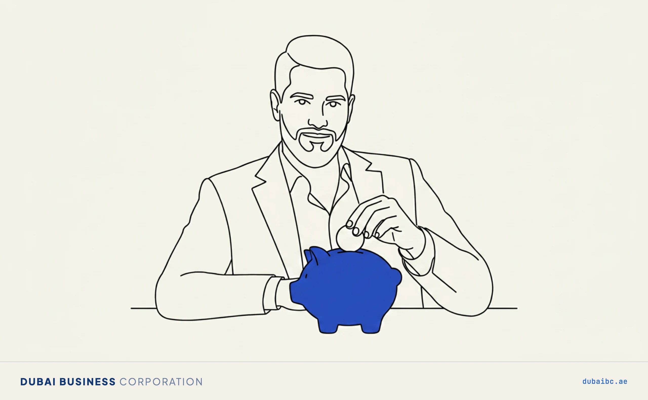 Ali with a piggy bank, banking a Fujairah company
