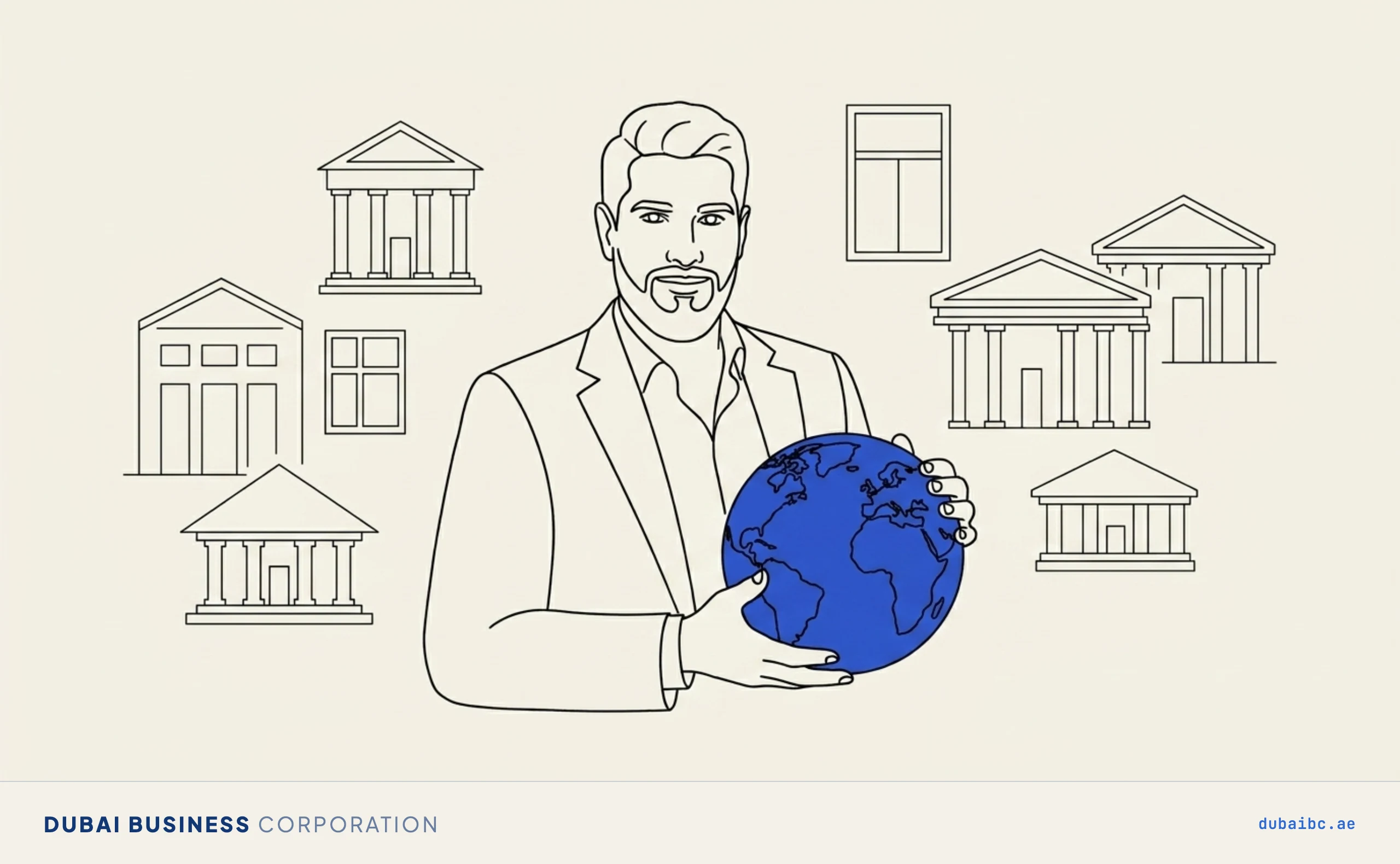 Ali holding a globe, international banks in Dubai