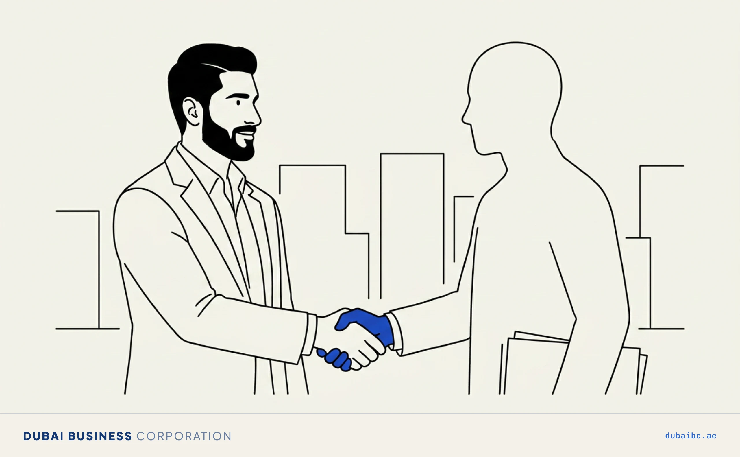 Ali shaking hands with a banker who will take the account