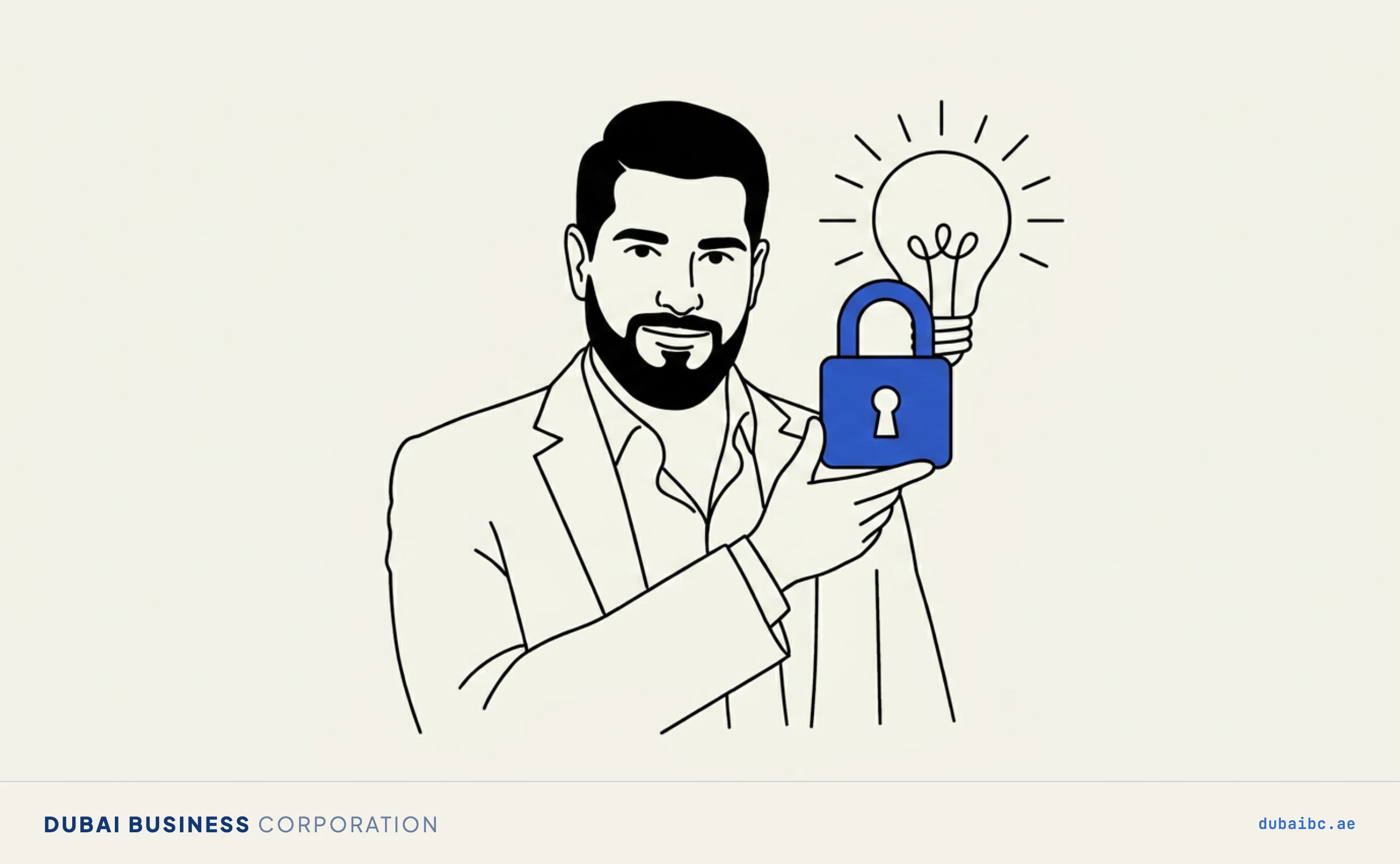 Ali with a padlock over a bulb, protecting IP