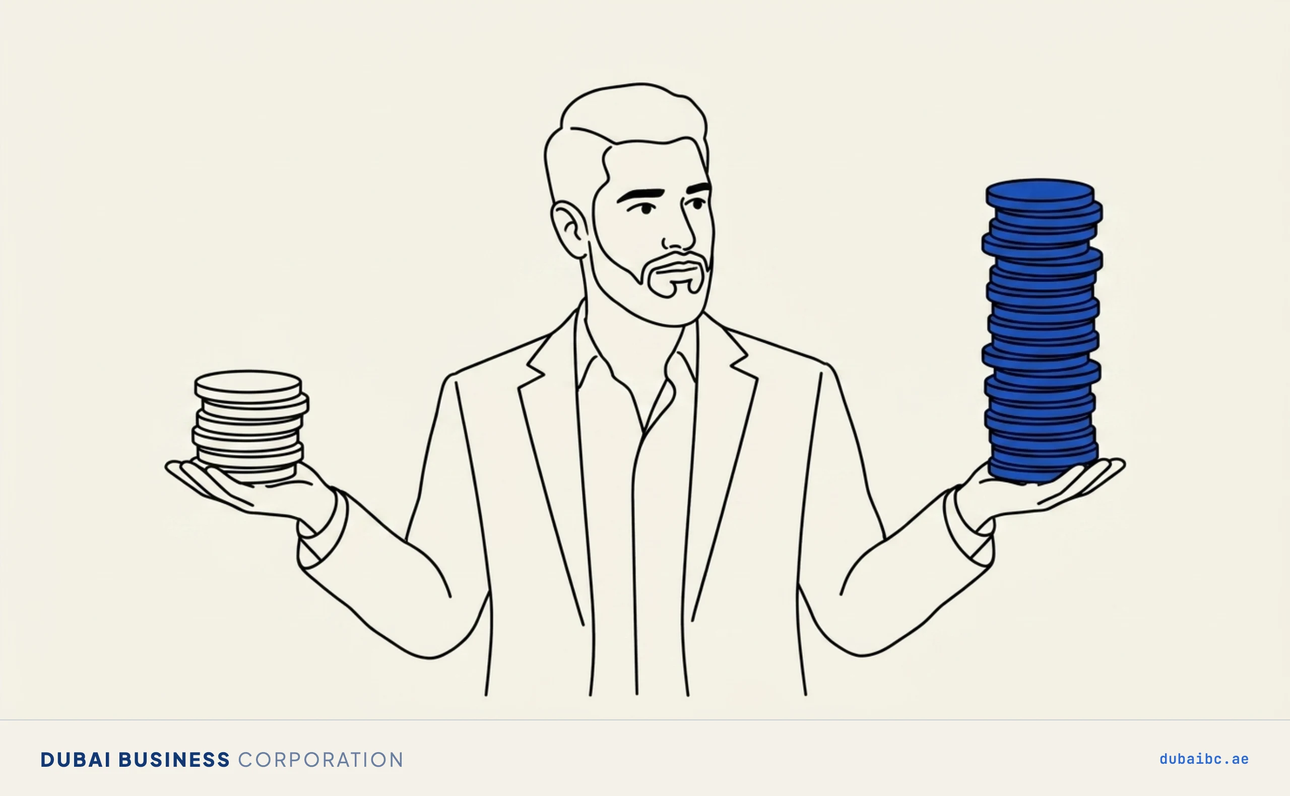 Ali comparing coin stacks, cost differences