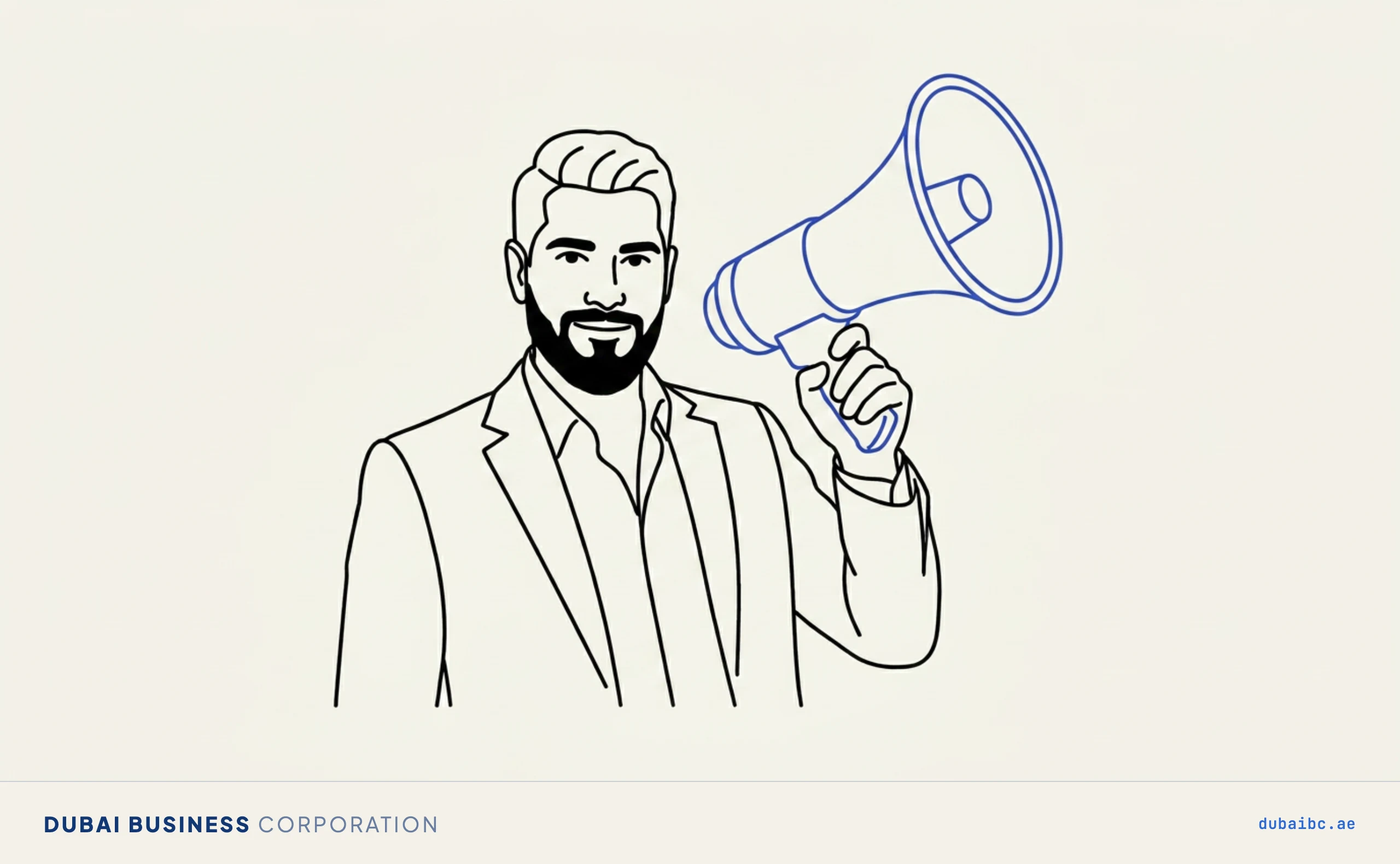Ali holds a megaphone, a marketing agency.