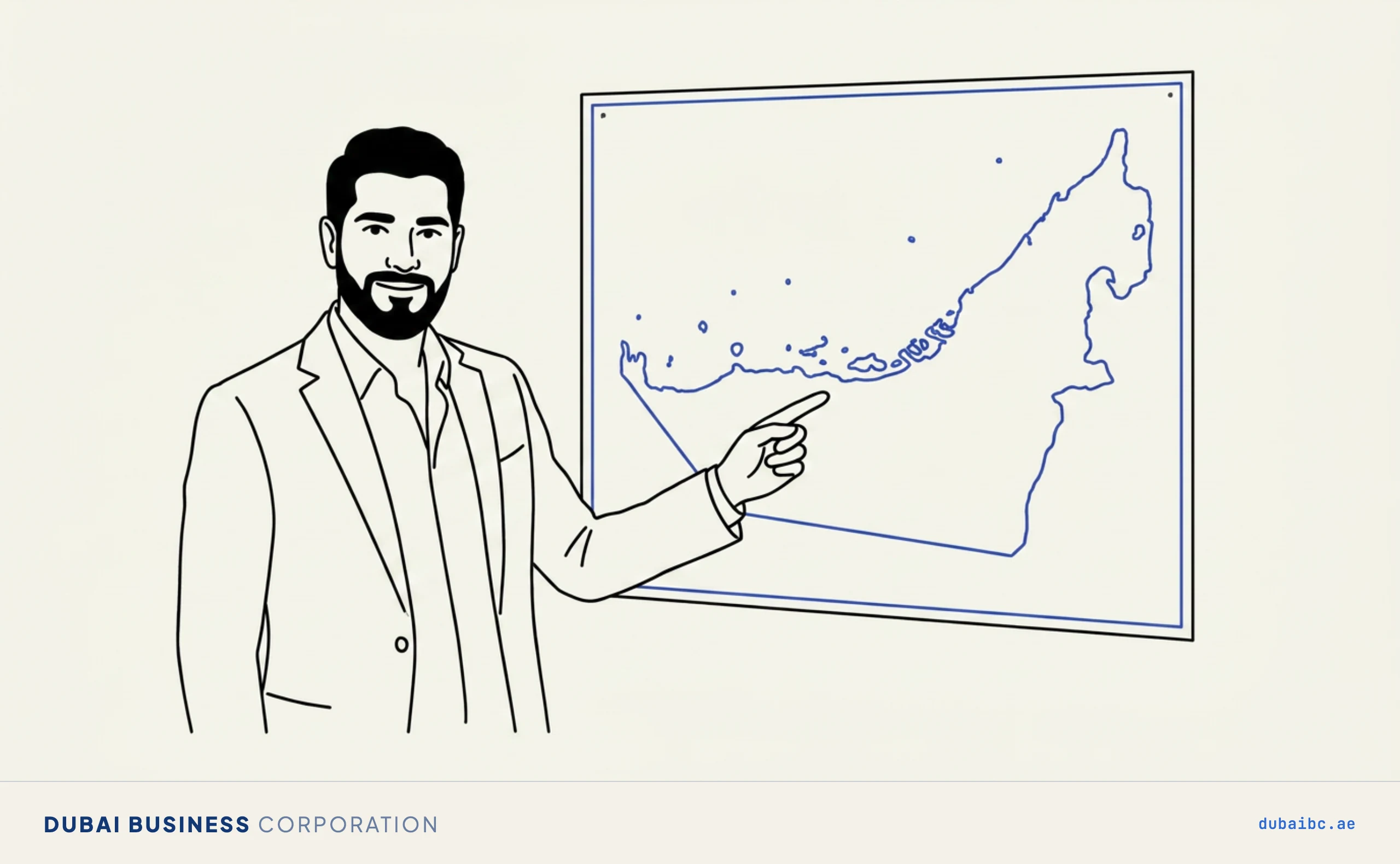 Ali pointing at a map showing the seven emirates