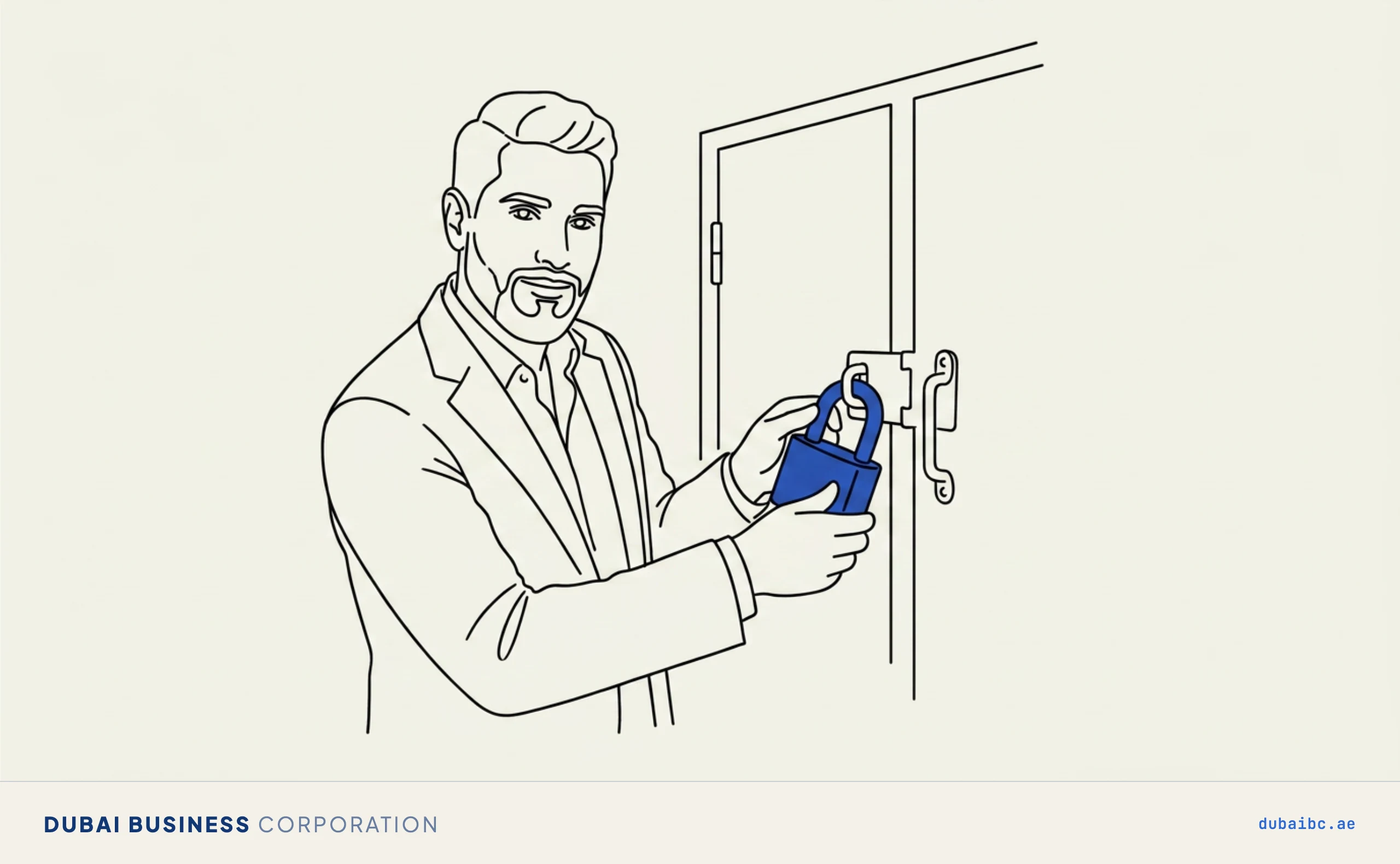 Ali secures a cabinet with a padlock.