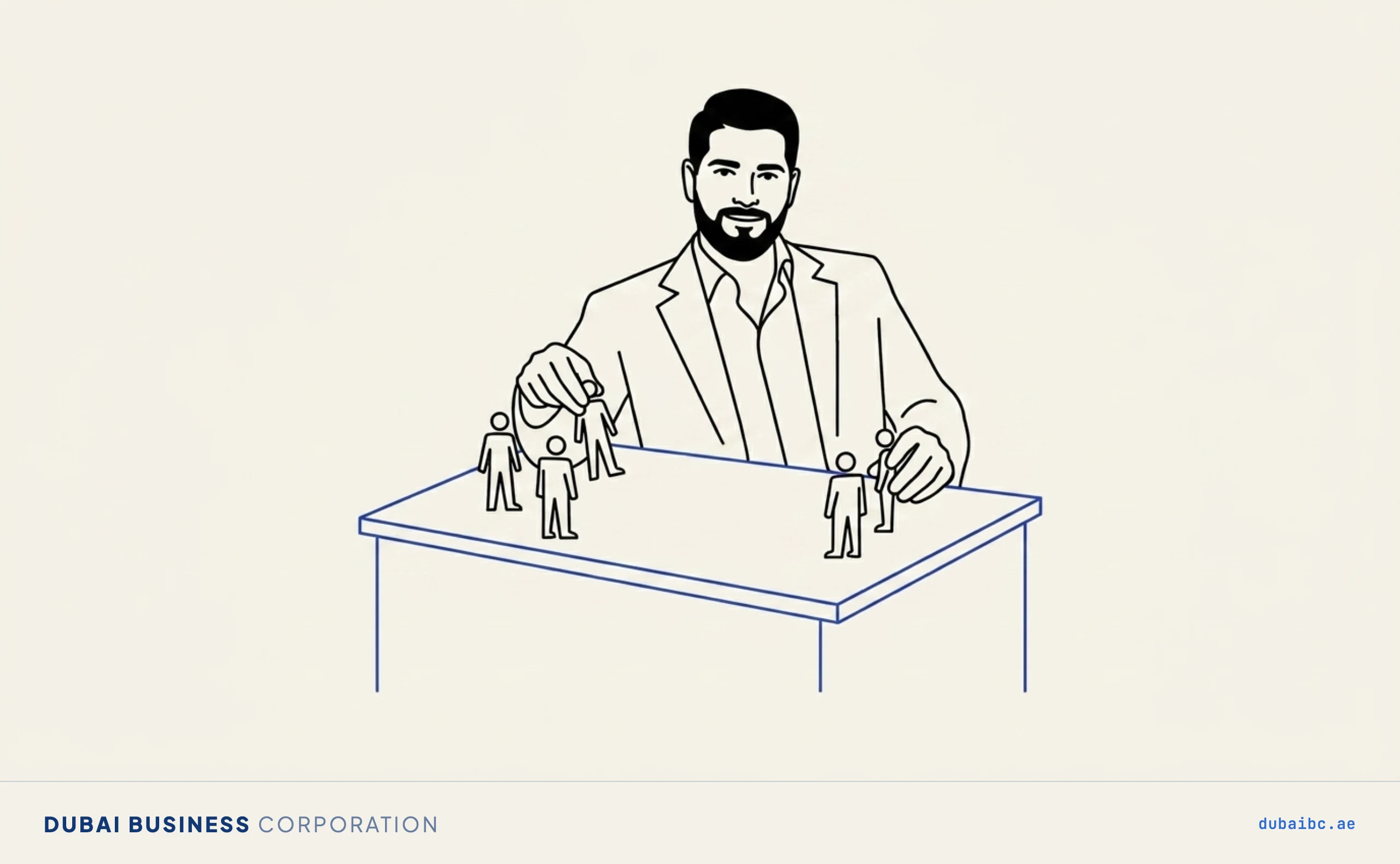 Ali placing figures at a desk, quota tied to workspace