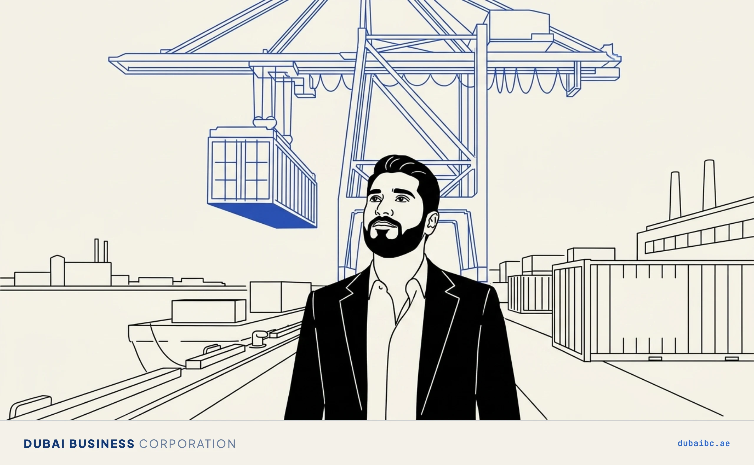 Ali at a Ras Al Khaimah port with a harbour crane