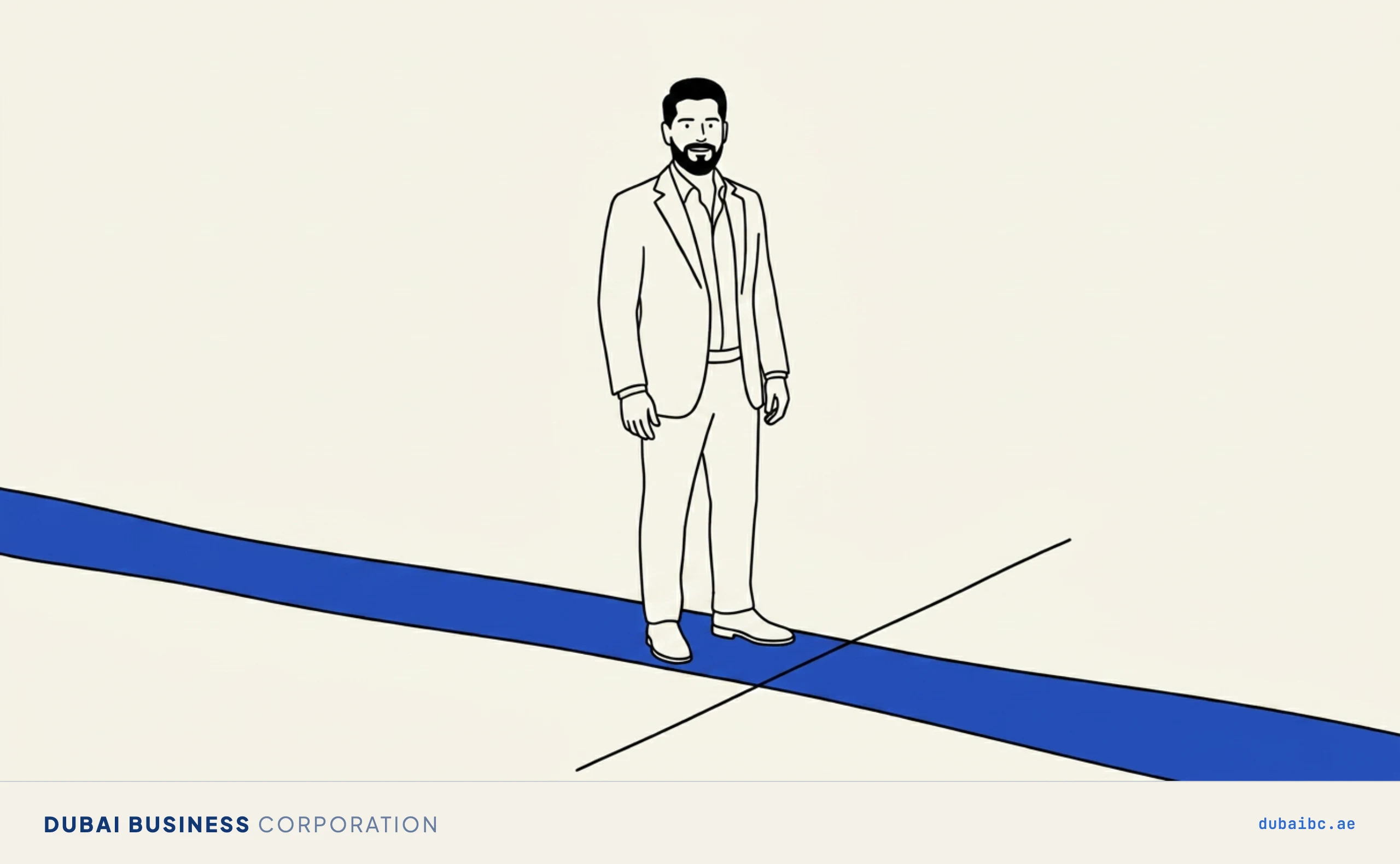 Line drawing of a man standing on a narrowing royal-blue band beyond a plain expiry line.