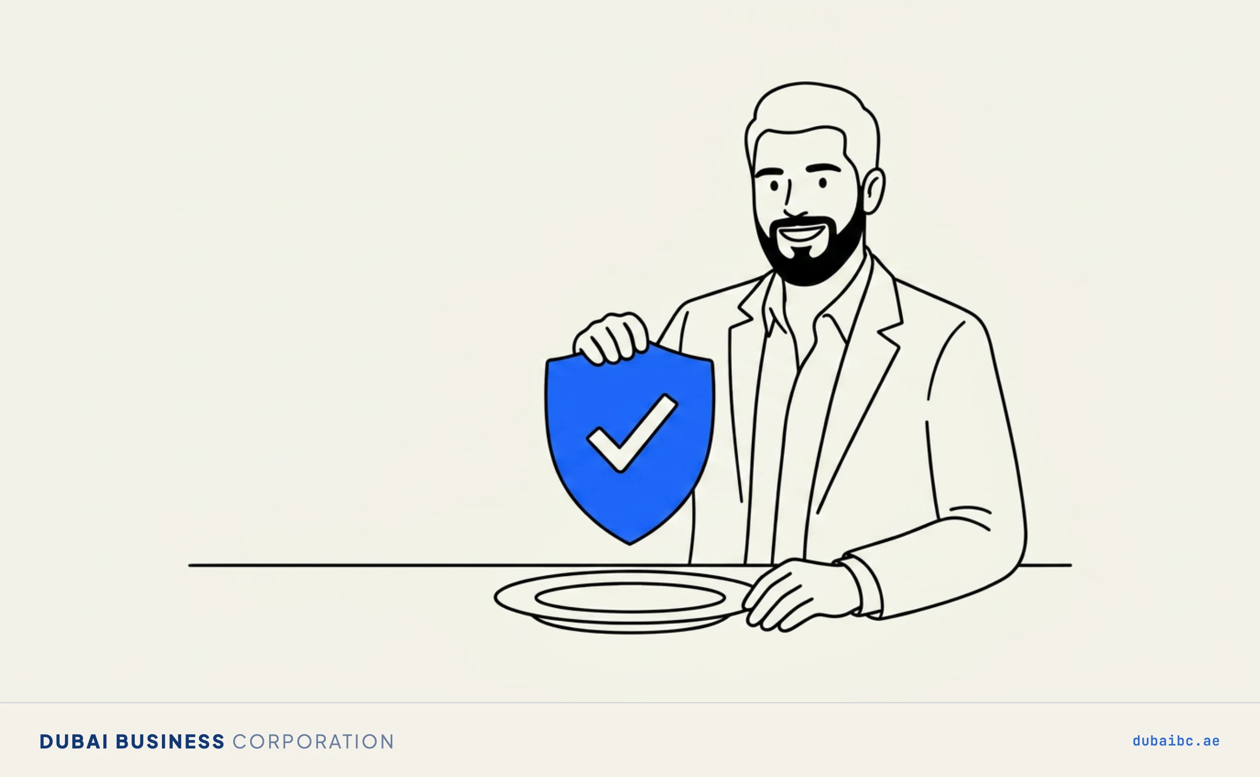 Ali with a shield over a plate, food safety approval