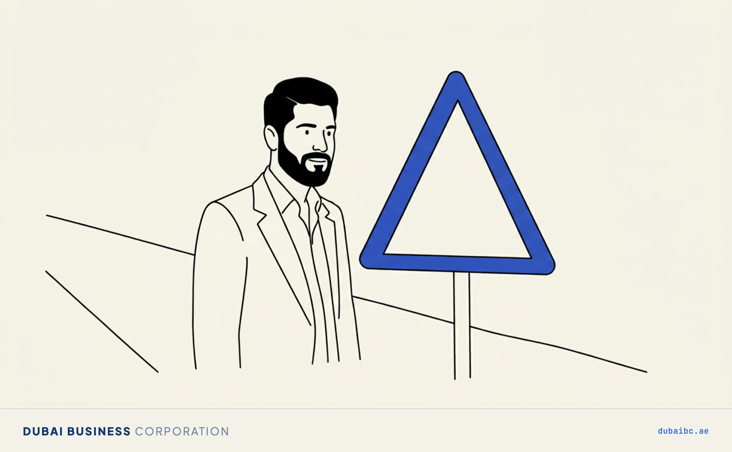 Ali stops at a warning triangle, avoiding renewal mistakes.