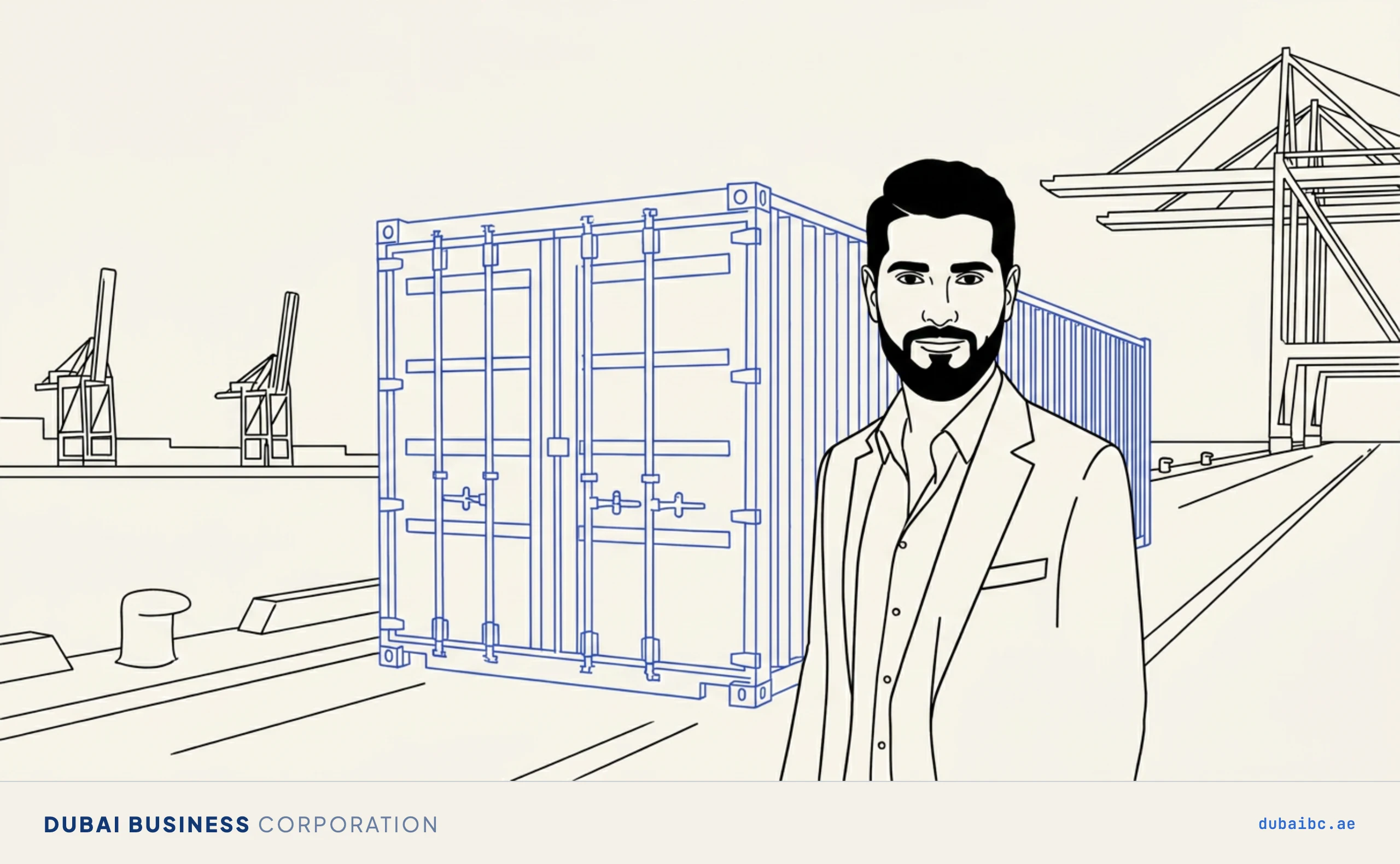 Ali stands by a shipping container for customs.
