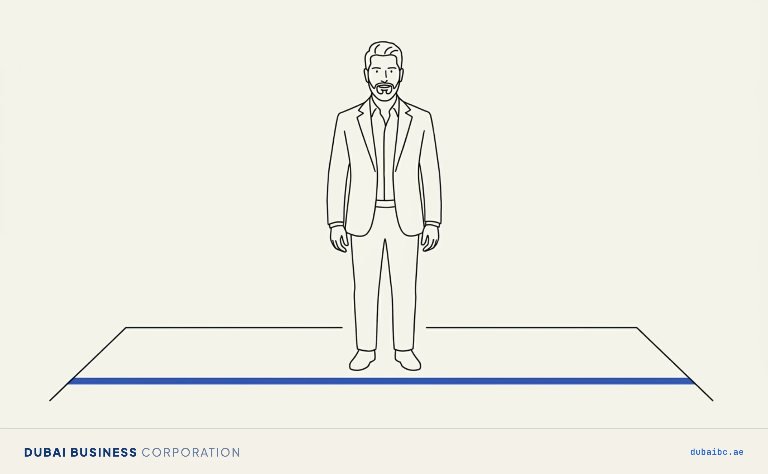 Line drawing of a man stopping at a single royal-blue boundary line drawn across a floor.