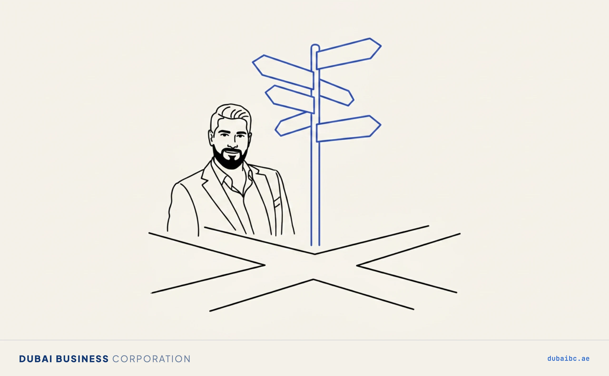 Ali at a signpost, choosing a company type